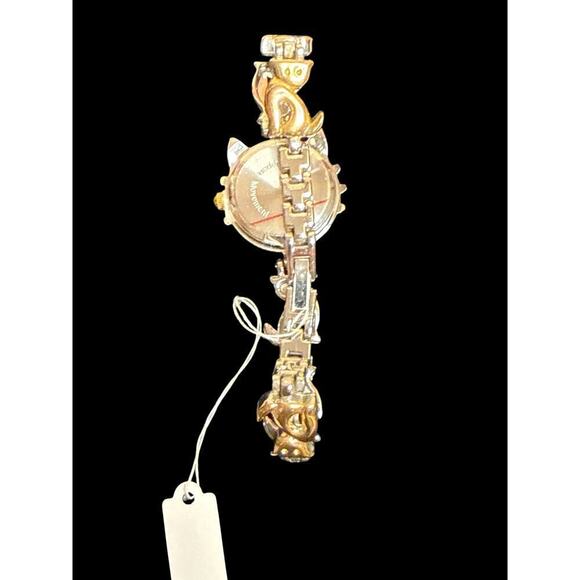 Gold Silver Kitten Japan Movement Stainless Steel Back Wrist Watch NWT